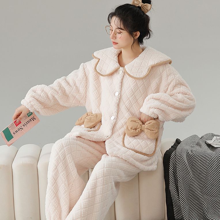 Pajamas Style Women'S Cardigan Thickened Fleece Coral Fleece Winter Women'S Casual Warm Home Wear - Image 2